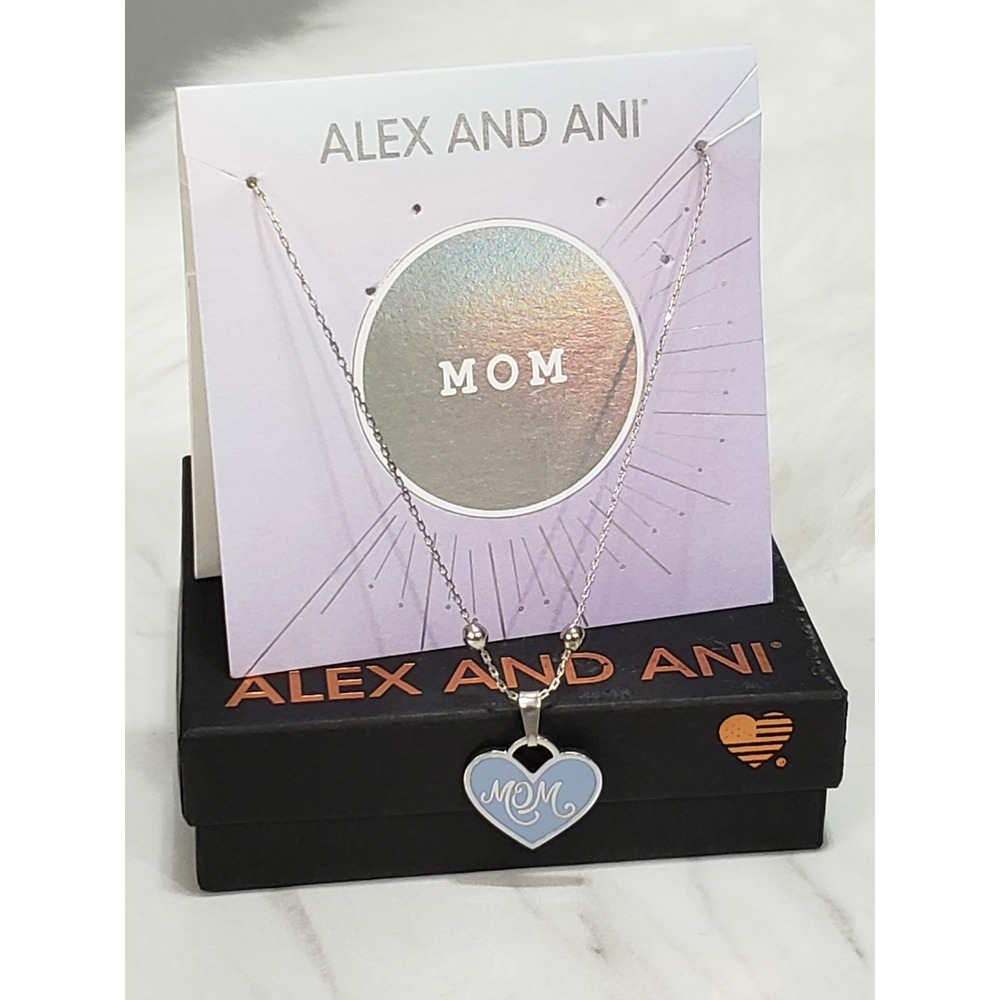 NEW ALEX AND ANI Adjustable Mom Heart Aqua Blue Color Infusion Necklace